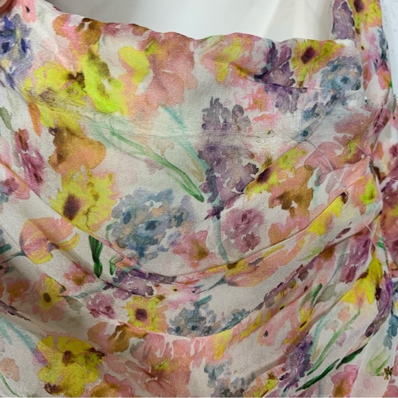 Amur Clayton Silk One Shoulder Ruffle Water Color Dress Size 6 - Picture 3 of 14